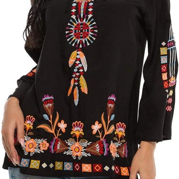 Floral Embroidered Bohemian Chic Tunic Top - Picture 2 of 4